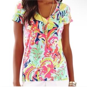 Lilly Pulitzer Michele tee pink yellow Casa Banana tropical toucan v neck